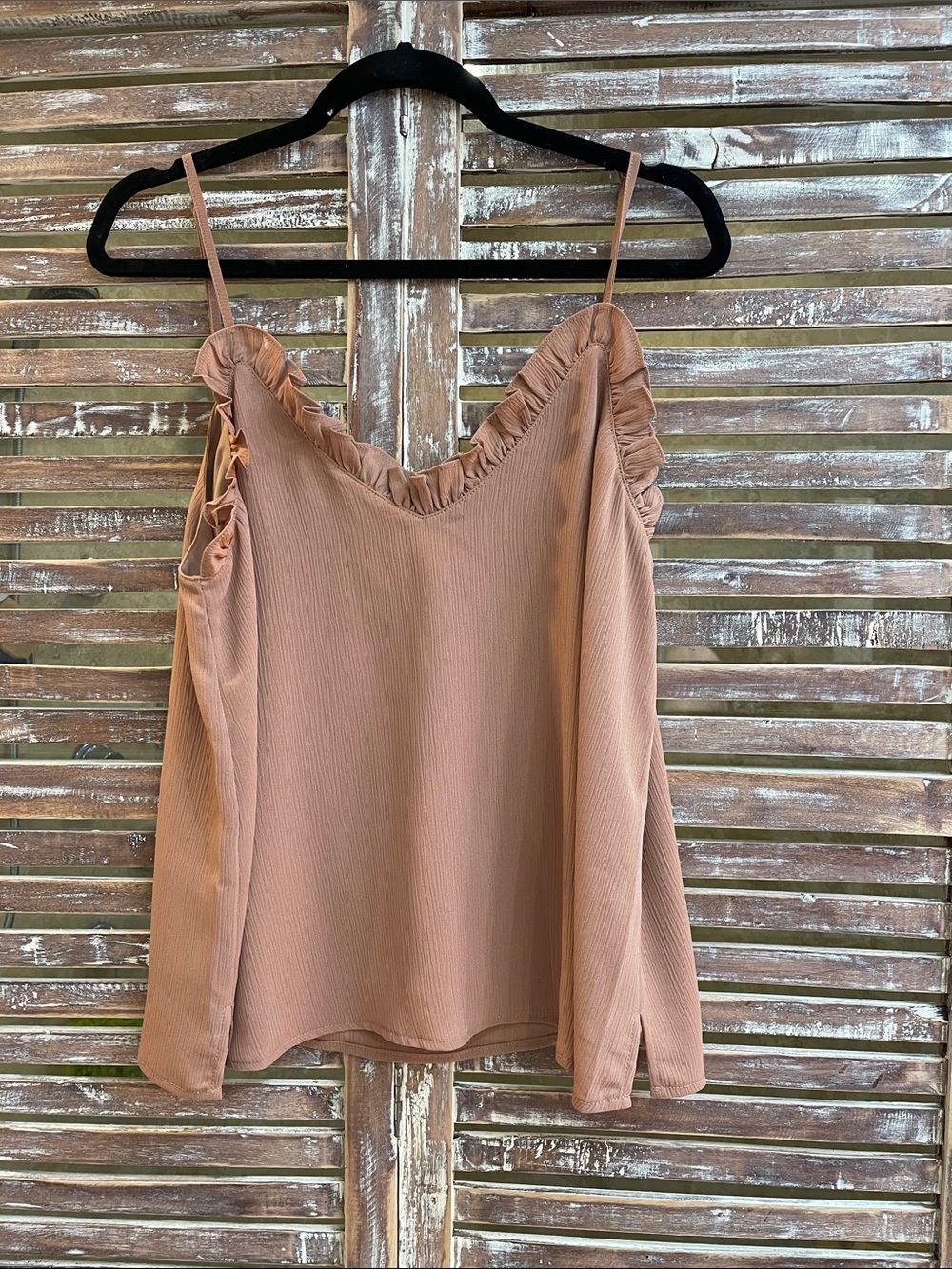 Wishlist Beige Ruffle-Trim Spaghetti Strap Tank
